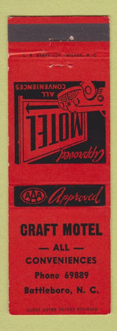 Matchbook Cover - Craft Motel Battleboro NC