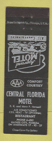 Matchbook Cover - Central Florida Motel Haines City FL BLACK