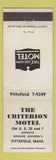 Matchbook Cover - Criterion Motel Pittsfield MA