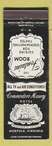 Matchbook Cover - Commodore Maury Hotel Norfolk VA