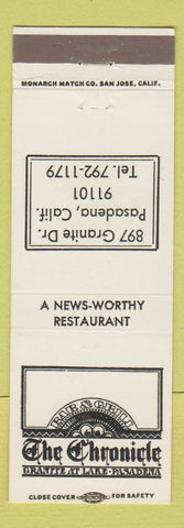 Matchbook Cover - Chronicle Bar Grill Pasadena CA