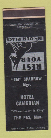 Matchbook Cover - Hotel Cambrian The Pas MB