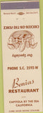 Matchbook Cover - Benias Restaurant Capitola by the Sea CA