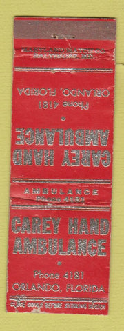 Matchbook Cover - Carey Hand Ambulance Orlando FL WORN