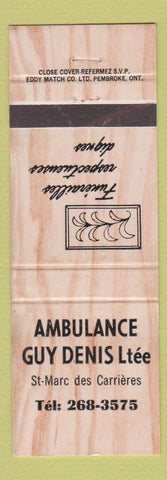 Matchbook Cover - Ambulance Guy Denis St Marc des Carrieres QC