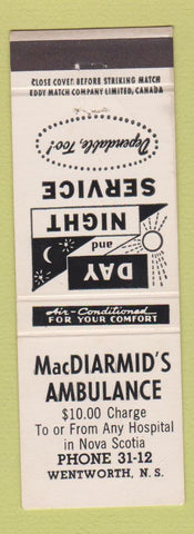 Matchbook Cover - MacDiarmid's Ambulance Wentworth NS WEAR