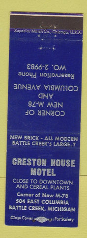 Matchbook Cover - Creston House Motel Battle Creek MI BLUE