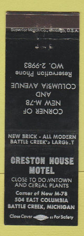 Matchbook Cover - Creston House Motel Battle Creek MI BLACK