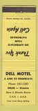 Matchbook Cover - Dell Motel Delhi ON YELLOW