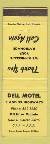 Matchbook Cover - Dell Motel Delhi ON YELLOW