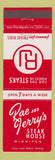 Matchbook Cover - Rae and Jerry's Steak House Winnipeg MB