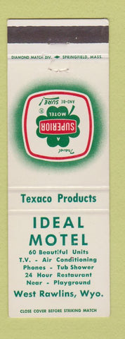 Matchbook Cover - Ideal Motel Texaco oil gas Superior Motel West Rawlins WY
