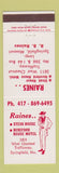 Matchbook Cover - Raines Steak House Hereford House Motel Springfield MO