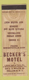 Matchbook Cover - Becker's Motel Hallam PA