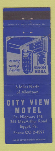 Matchbook Cover - City View Motel Egypt PA