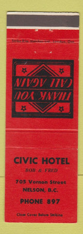 Matchbook Cover - Civic Hotel Nelson BC