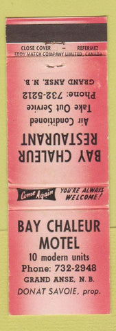 Matchbook Cover - Bay Chaleur Motel Grand Anse NB WEAR RED