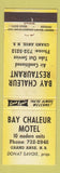 Matchbook Cover - Bay Chaleur Motel Grand Anse NB WEAR YELLOW