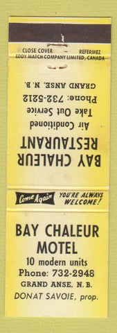 Matchbook Cover - Bay Chaleur Motel Grand Anse NB WEAR YELLOW