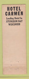 Matchbook Cover - Hotel Carmen Sturgeon Bay WI