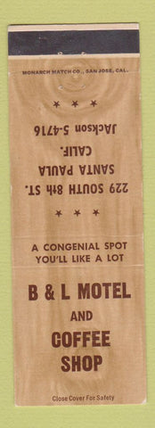 Matchbook Cover - B&L Motel Coffee Shop Santa Paula CA