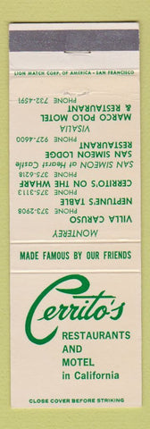 Matchbook Cover - Cerrito's Restaurants Motel Monterey Visalia CA