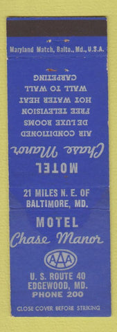 Matchbook Cover - Motel Chase Manor Edgewood MD