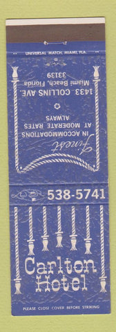 Matchbook Cover - Carlton Hotel Miami Beach FL