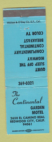 Matchbook Cover - Continental Garden Motel Redwood City CA
