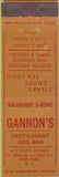 Matchbook Cover - Gannon's Restaurant Bar New Y ork City