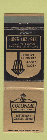 Matchbook Cover - Colonial Motor Lodge Denver PA