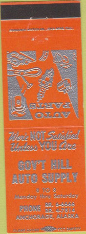 Matchbook Cover - Government Hill Auto Supply Anchorage AK orange