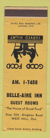 Matchbook Cover - Belle Aire Inn West Hill ON