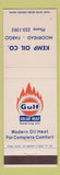 Matchbook Cover - Gulf oil gas Kemp Moorhead MN Fargo ND