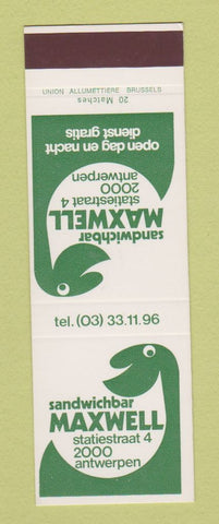 Matchbook Cover - Sandwich Bar Maxwell Antwerp Belgium SAMPLE