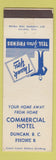 Matchbook Cover - Commercial Hotel Duncan BC low phone #