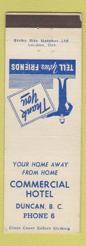 Matchbook Cover - Commercial Hotel Duncan BC low phone #