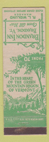 Matchbook Cover - Brandon Inn Brandon VT low phone #