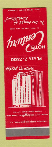 Matchbook Cover - Hotel Century New York City
