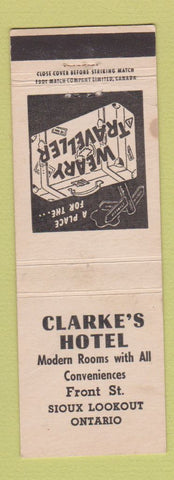 Matchbook Cover - Clarke's Hotel Sioux Lookout ON