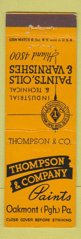 Matchbook Cover - Thompson Paints Oakmont Pittsburgh PA oils varnishes