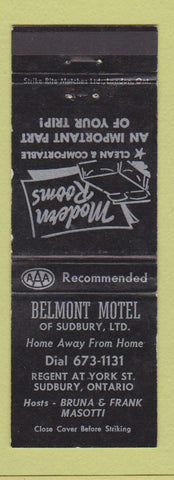 Matchbook Cover - Belmont Motel Sudbury ON
