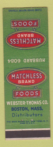 Matchbook Cover - Matchless Brand Foods Boston MA Webster Thomas