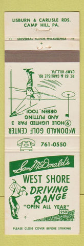 Matchbook Cover - Sam McDonald's West Shore Driving Range Golf Camp Hill PA