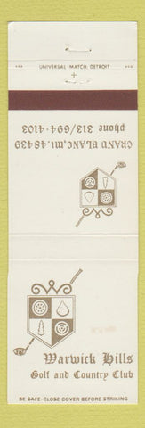 Matchbook Cover - Warwick Hills Golf Country Club Grand Blanc MI