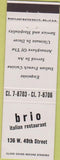 Matchbook Cover - Brio Italian Restaurant New York City