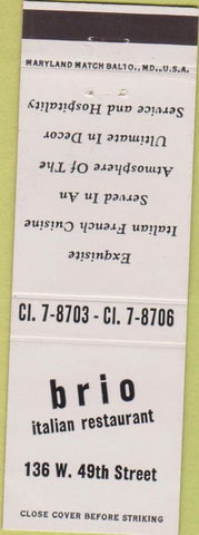Matchbook Cover - Brio Italian Restaurant New York City
