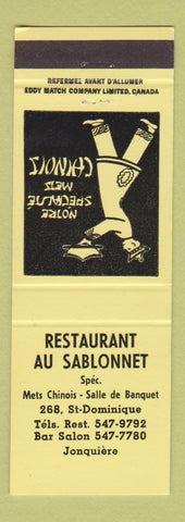 Matchbook Cover - Restaurant Au Sablonnet Jonquiere QC