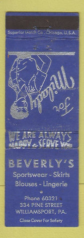 Matchbook Cover - Beverly's Women's Clothes Williamsport PA