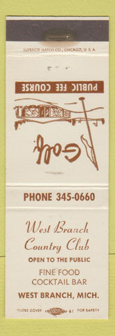 Matchbook Cover - West Branch Country Club West Branch MI